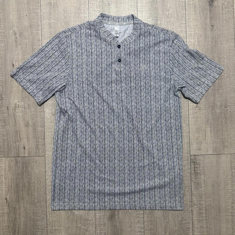 Adidas Go-To Henley Golf Blade Polo Shirt Mens M ADVR0908 Navy White Striped